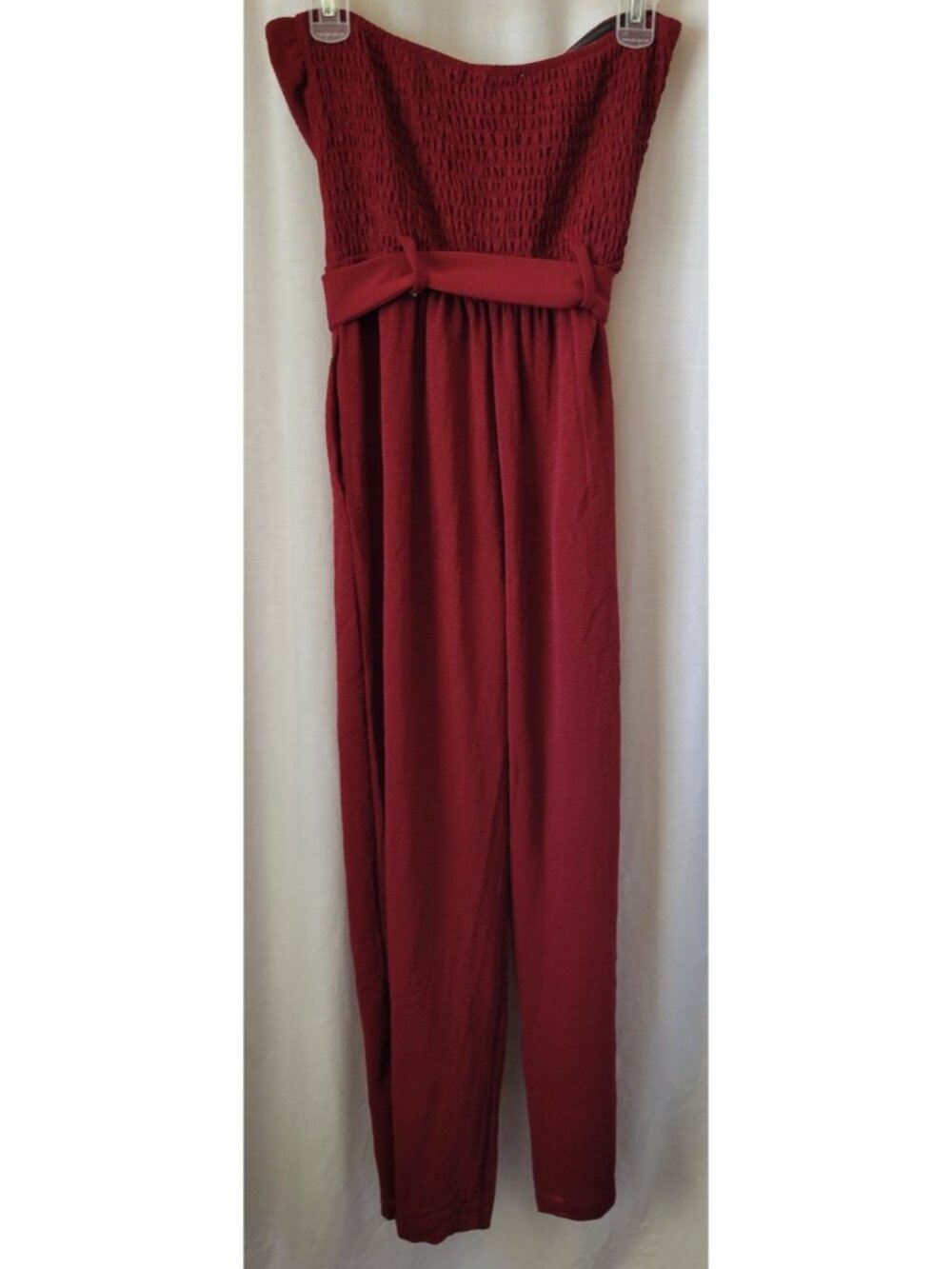 NEW Monteau Los Angeles Strapless Tube Jumpsuit Med. crepe bandeau burgundy chic - Picture 3 of 15